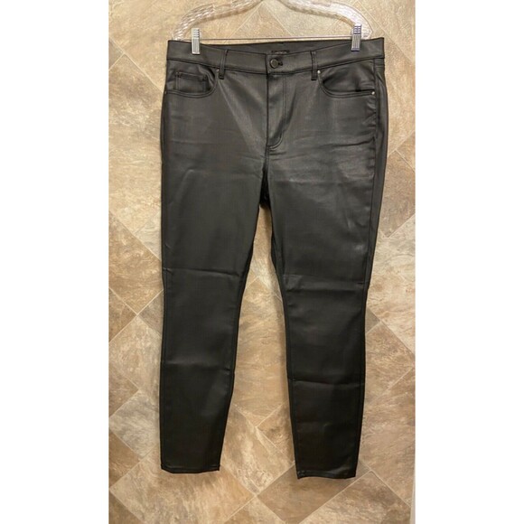 Ann Taylor Pants Women's 14 Black Cotton Blend Stretch Faux Leather Style - Picture 2 of 10